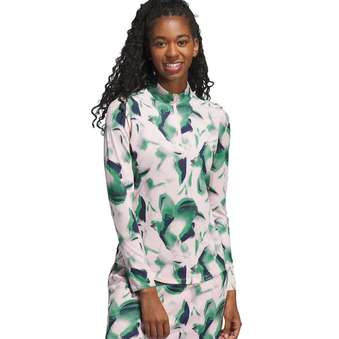 adidas Ladies Ultimate365 Printed Quarter Zip Mock Golf Polo shirt