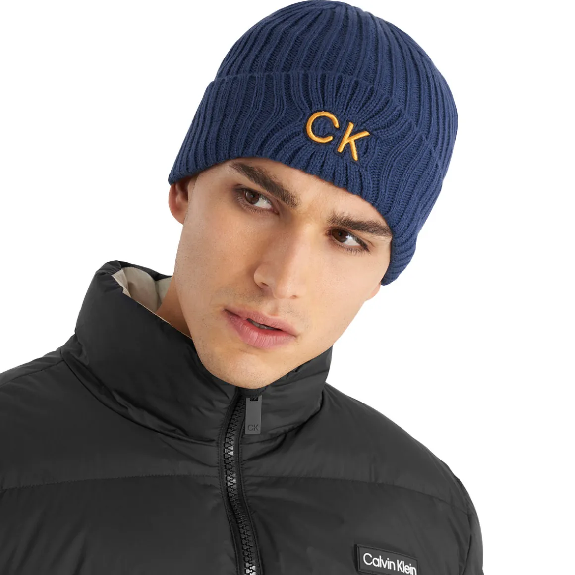 Calvin Klein Men's Ribbed Logo Golf Beanie Hat
