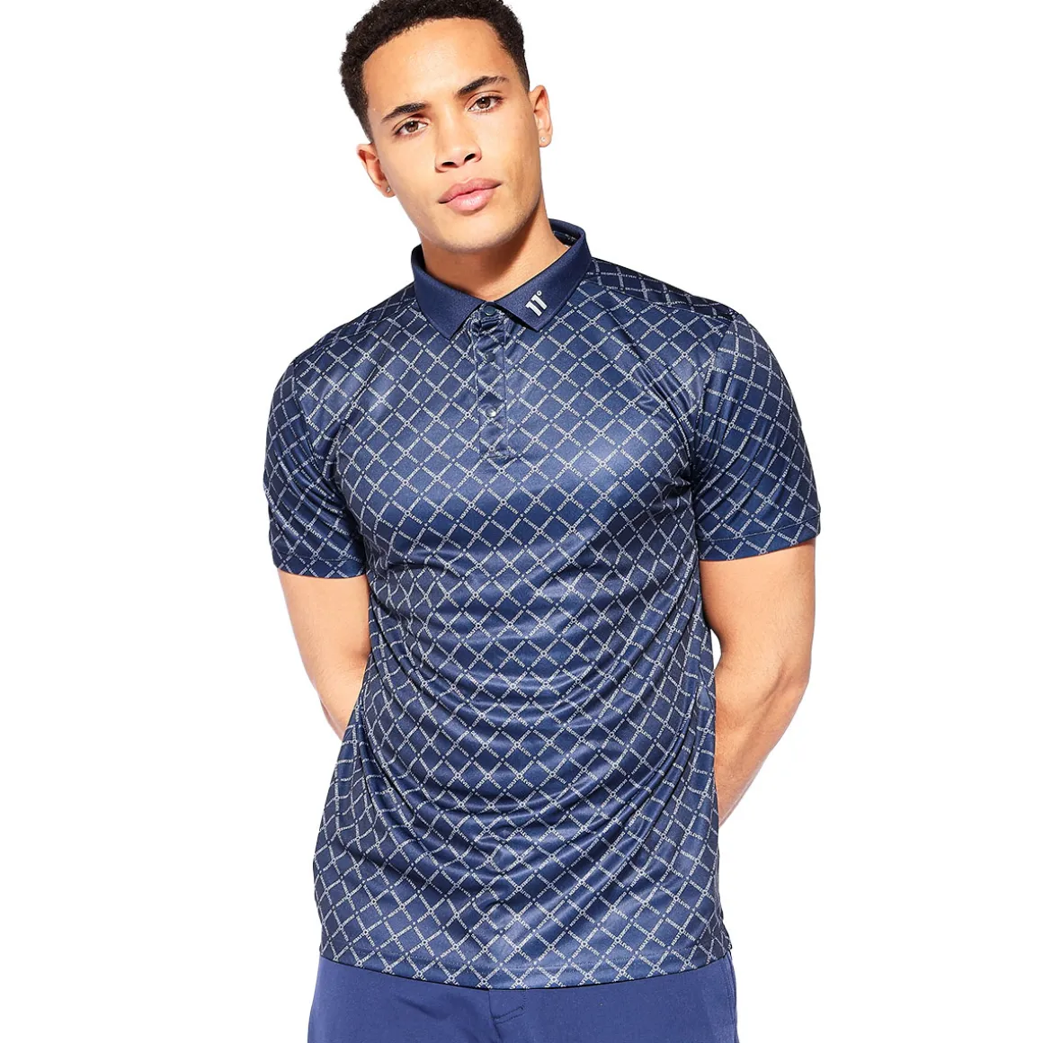 11 Degrees Men's Over Brand Print Golf Polo Shirt