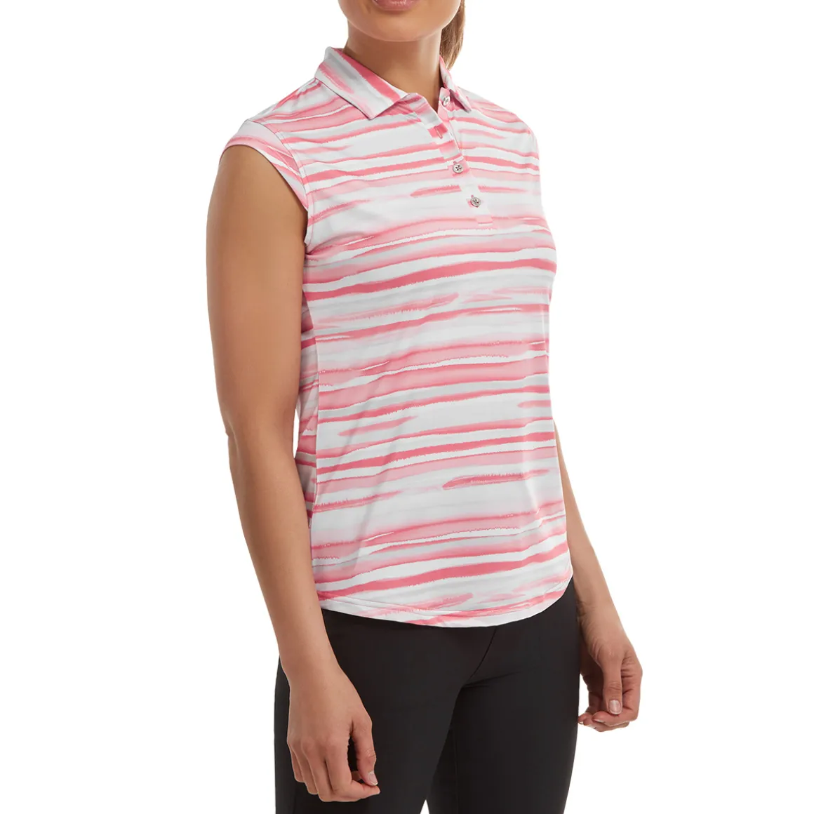 FootJoy Ladies Cap Sleeve Watercolour Print Lisle Golf Polo Shirt