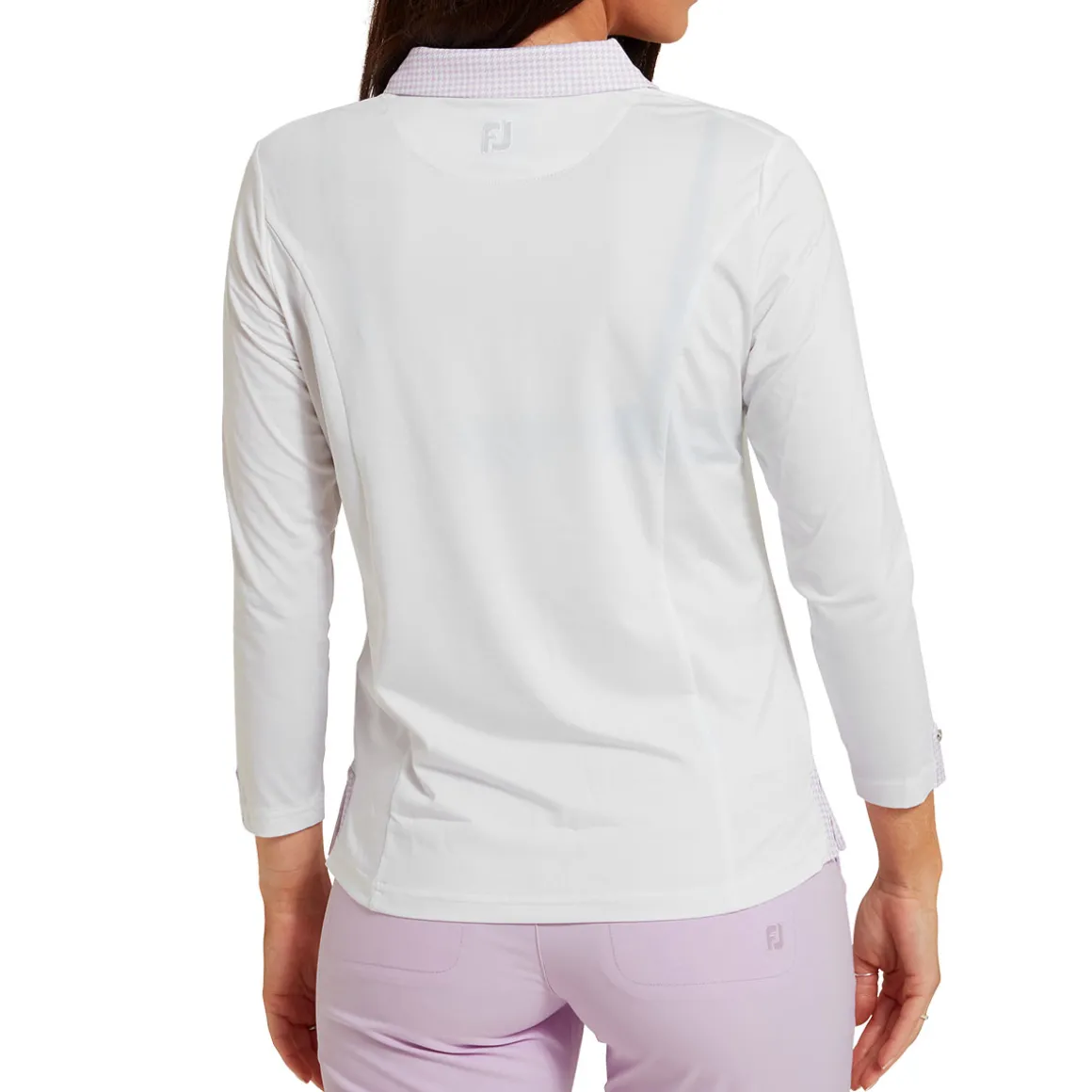 footjoy_ladies_houndstoot_6-1.webp FootJoy Ladies Houndstooth Trim 3/4 Sleeve Lisle Golf Polo Shirt