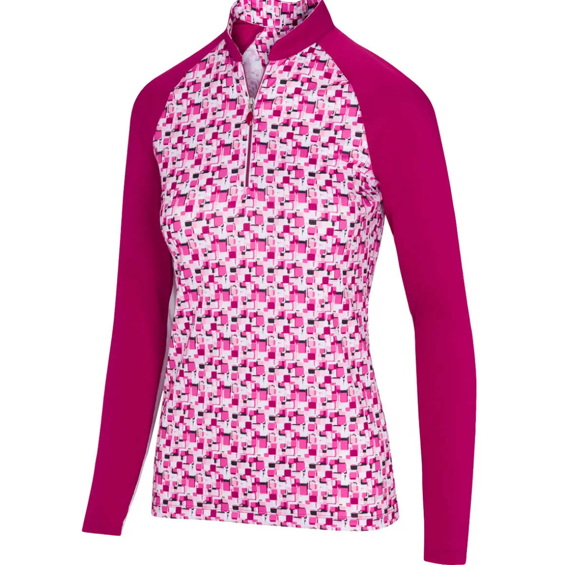 Greg Norman Ladies Prism Print L/S Half Zip Golf Midlayer