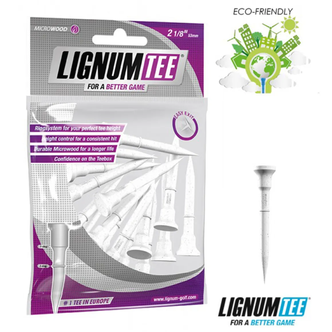 Lignum Composite 53mm Wooden Golf Tees - 16 Pack