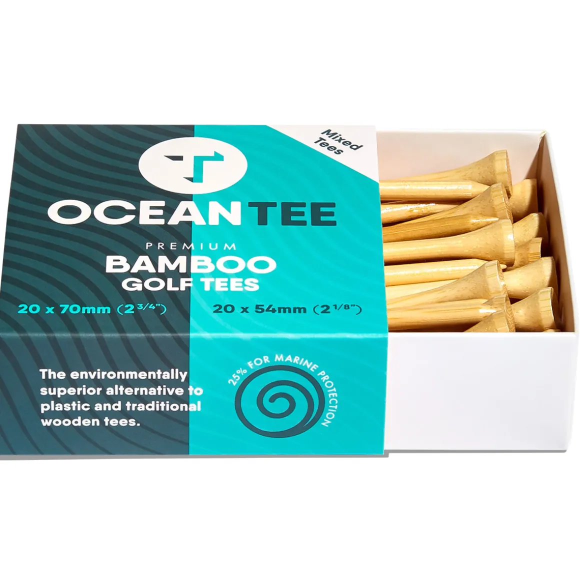 OCEANTEE 54mm & 70mm Bamboo Golf Tees - 40 Mixed Pack