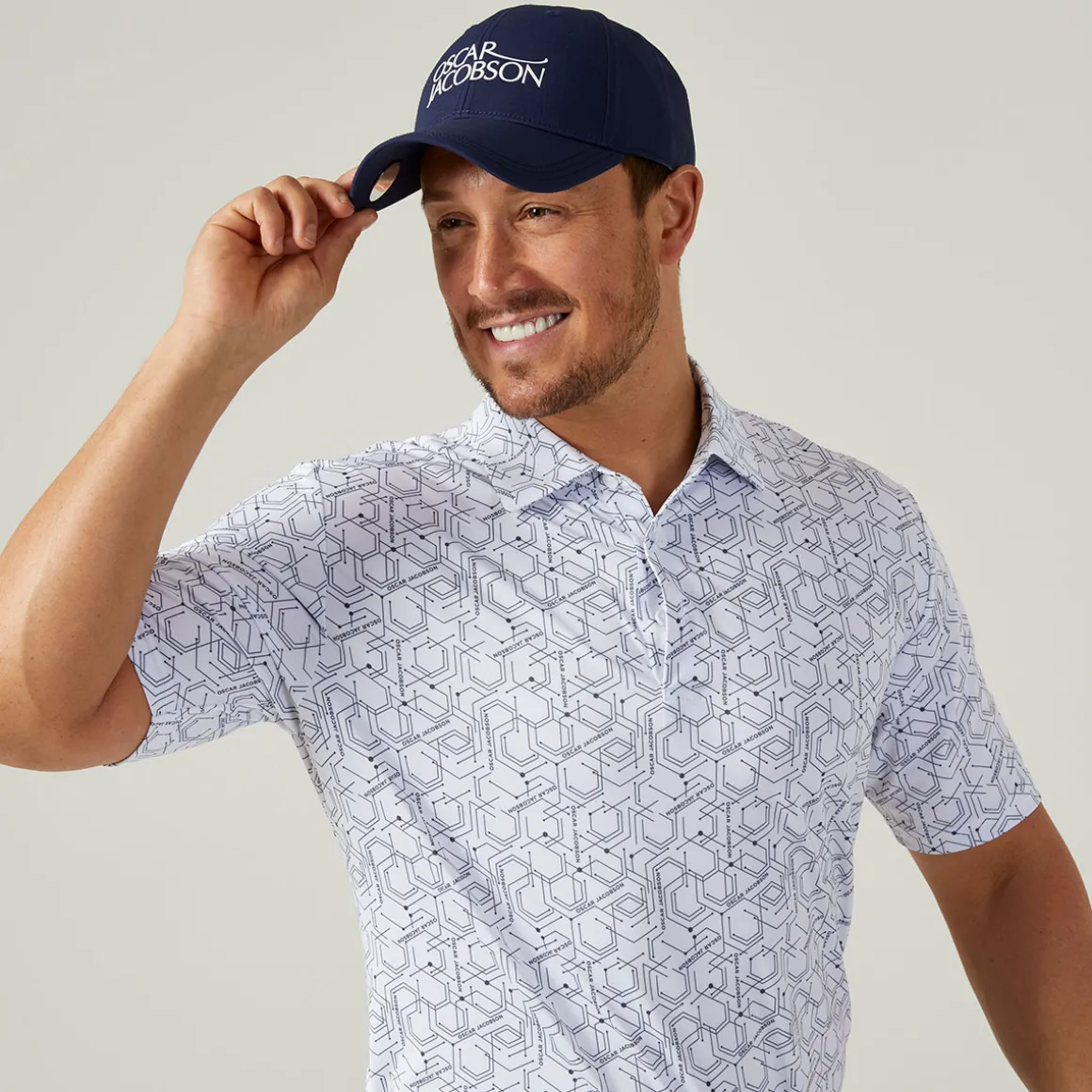 Oscar Jacobson Men's Hollow Geo Print Golf Polo Shirt