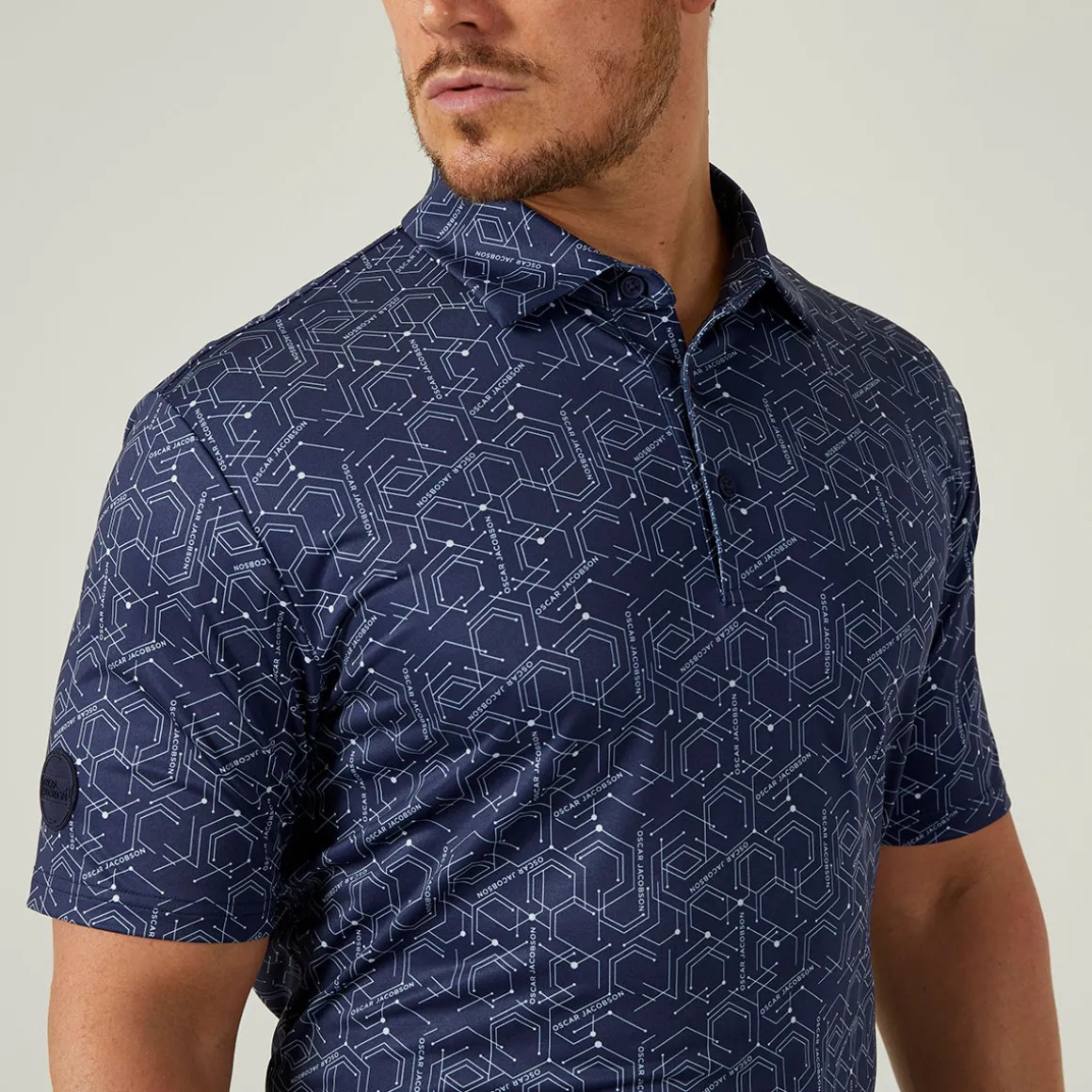 Oscar Jacobson Men's Hollow Geo Print Golf Polo Shirt