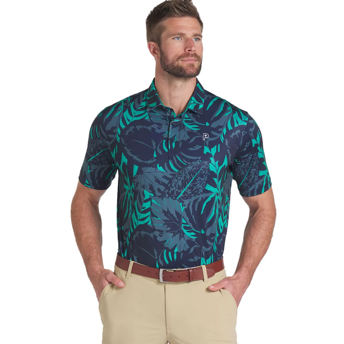 PUMA Men's X Palm Tree Crew Palm Glitch Golf Polo Shirt