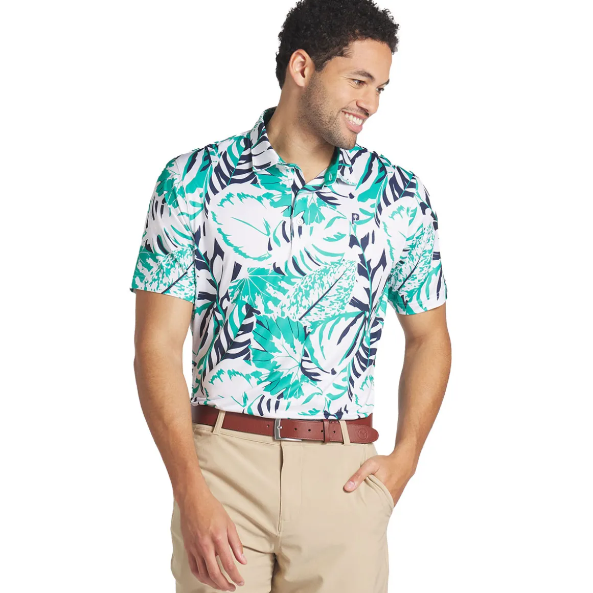 PUMA Men's X Palm Tree Crew Palm Glitch Golf Polo Shirt