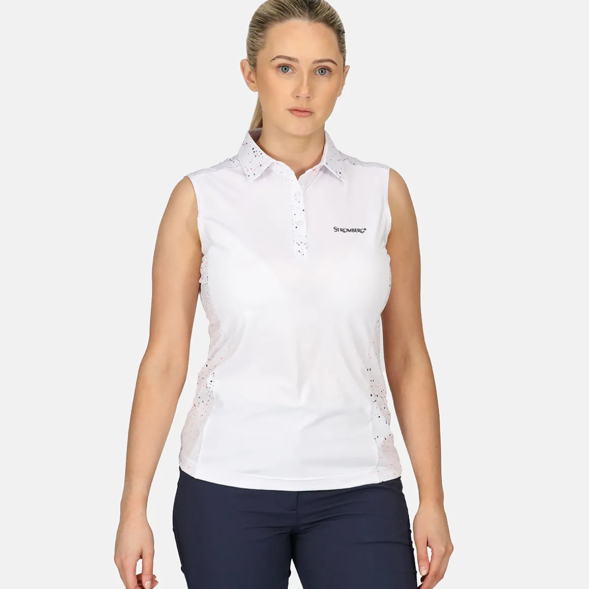 Stromberg Ladies Splatter Print Sleeveless Golf Polo Shirt