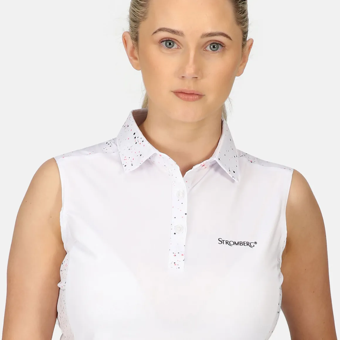 stromberg_ladies_splatter_2-4.webp Stromberg Ladies Splatter Print Sleeveless Golf Polo Shirt
